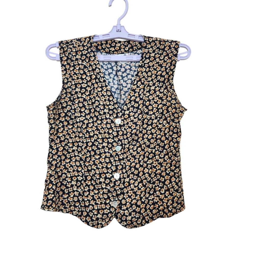 Vintage Clio Size Small Button Up Vest Women Floral Print Lightwieght Cotton Vtg